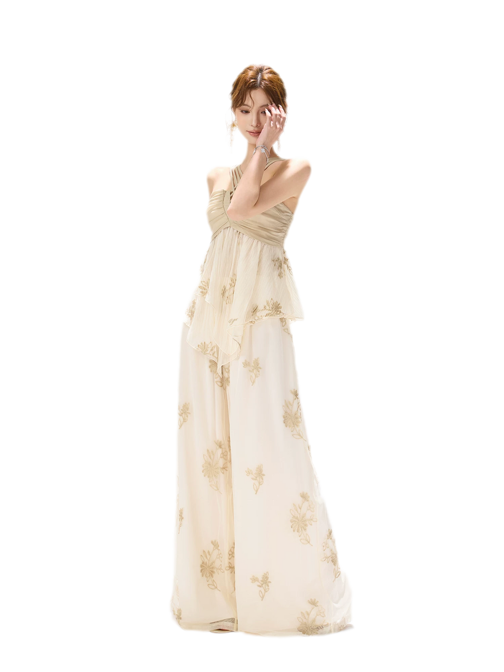 Embroidered Chiffon Halter Set