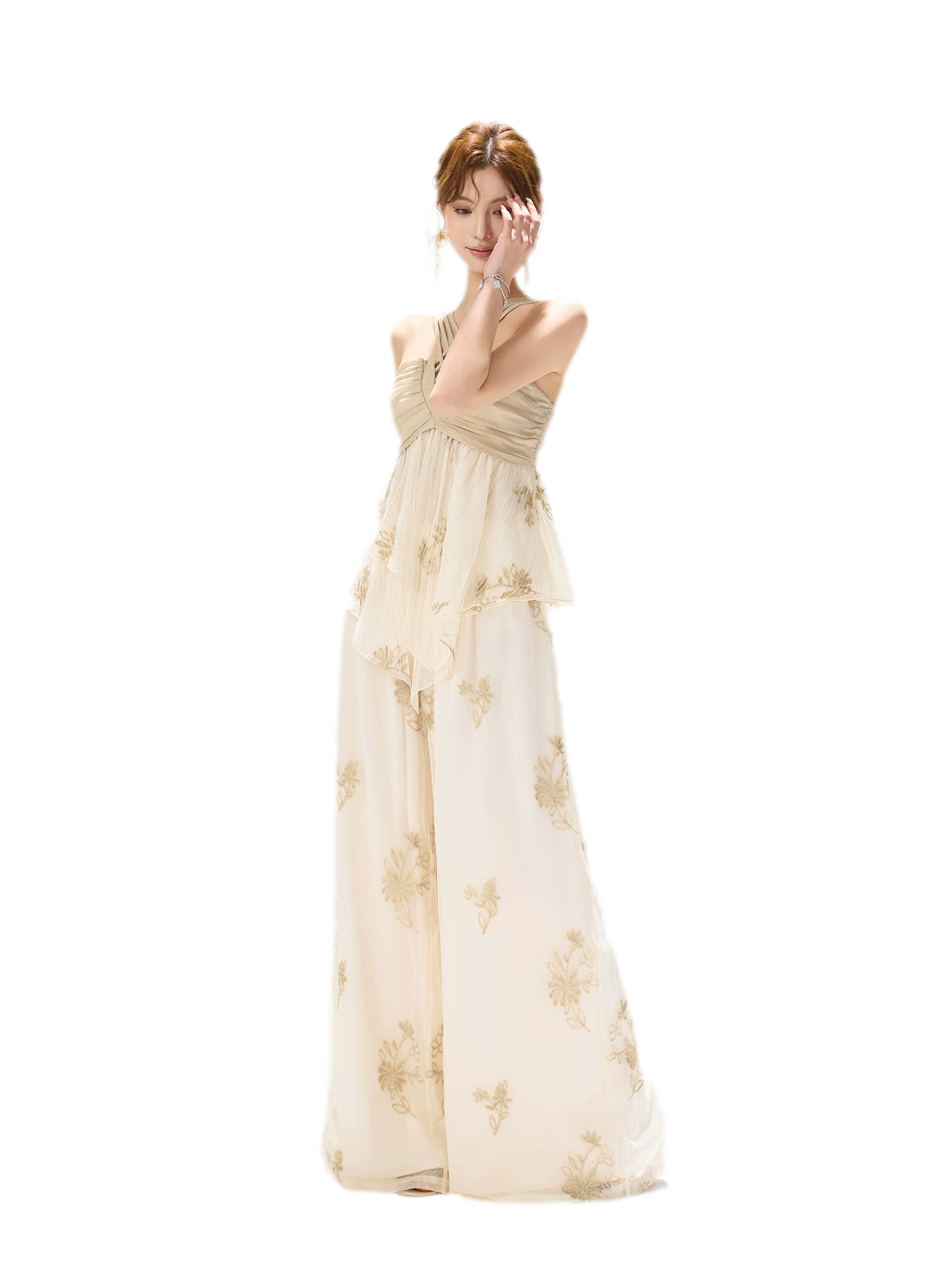 Embroidered Chiffon Halter Set