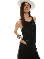 Stylish Gemstone Lace Halter Bodysuit Top