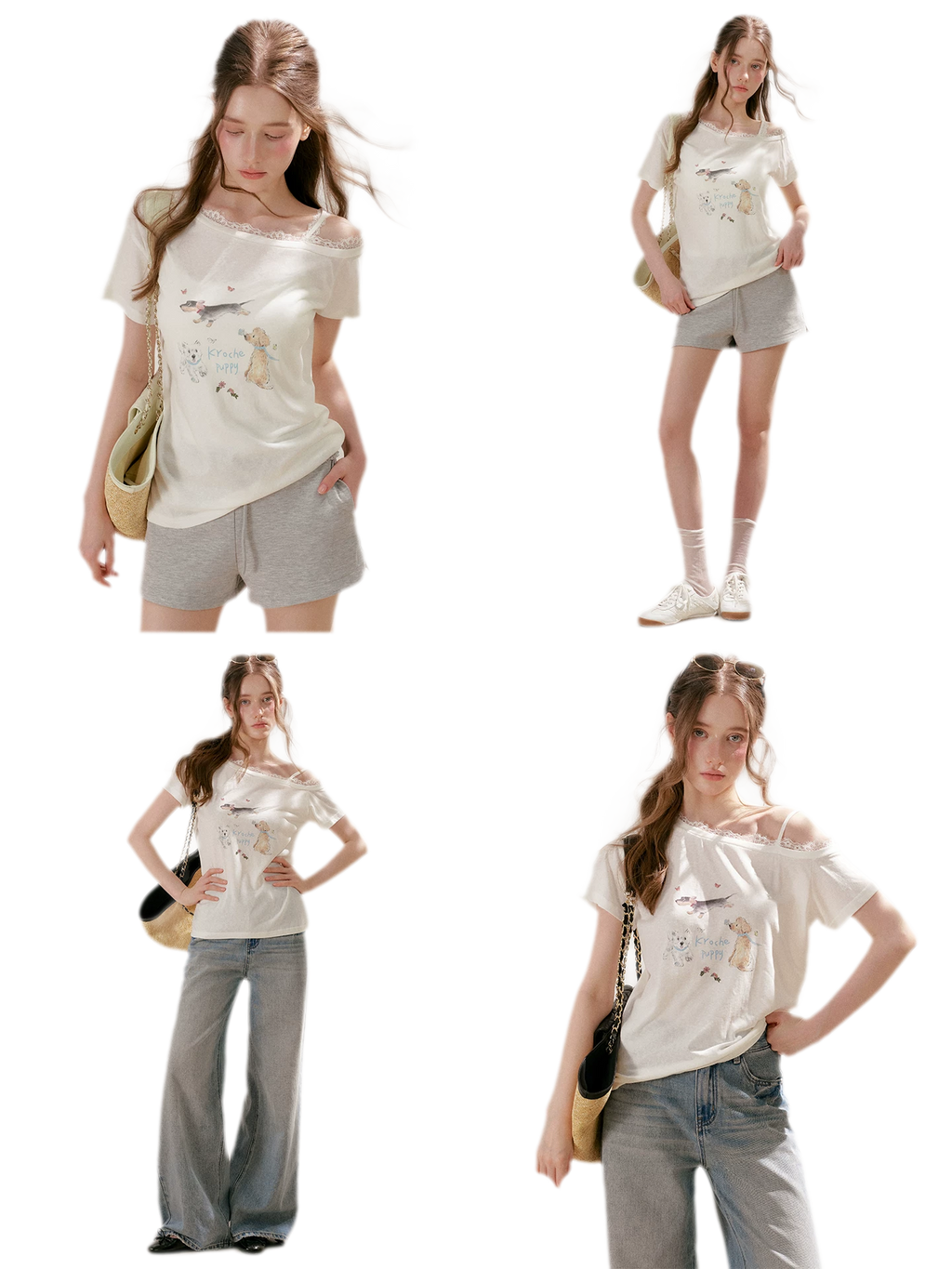Tencel Lace Puppy Print T-Shirt