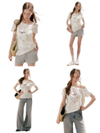 Tencel Lace Puppy Print T-Shirt