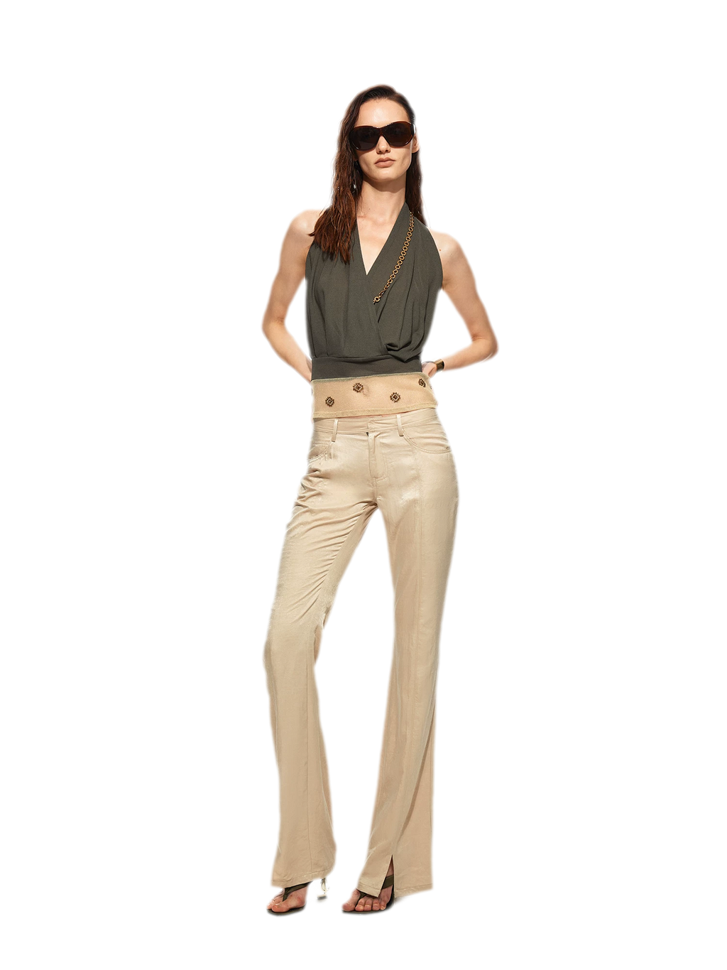Beaded Halter V-Neck Top