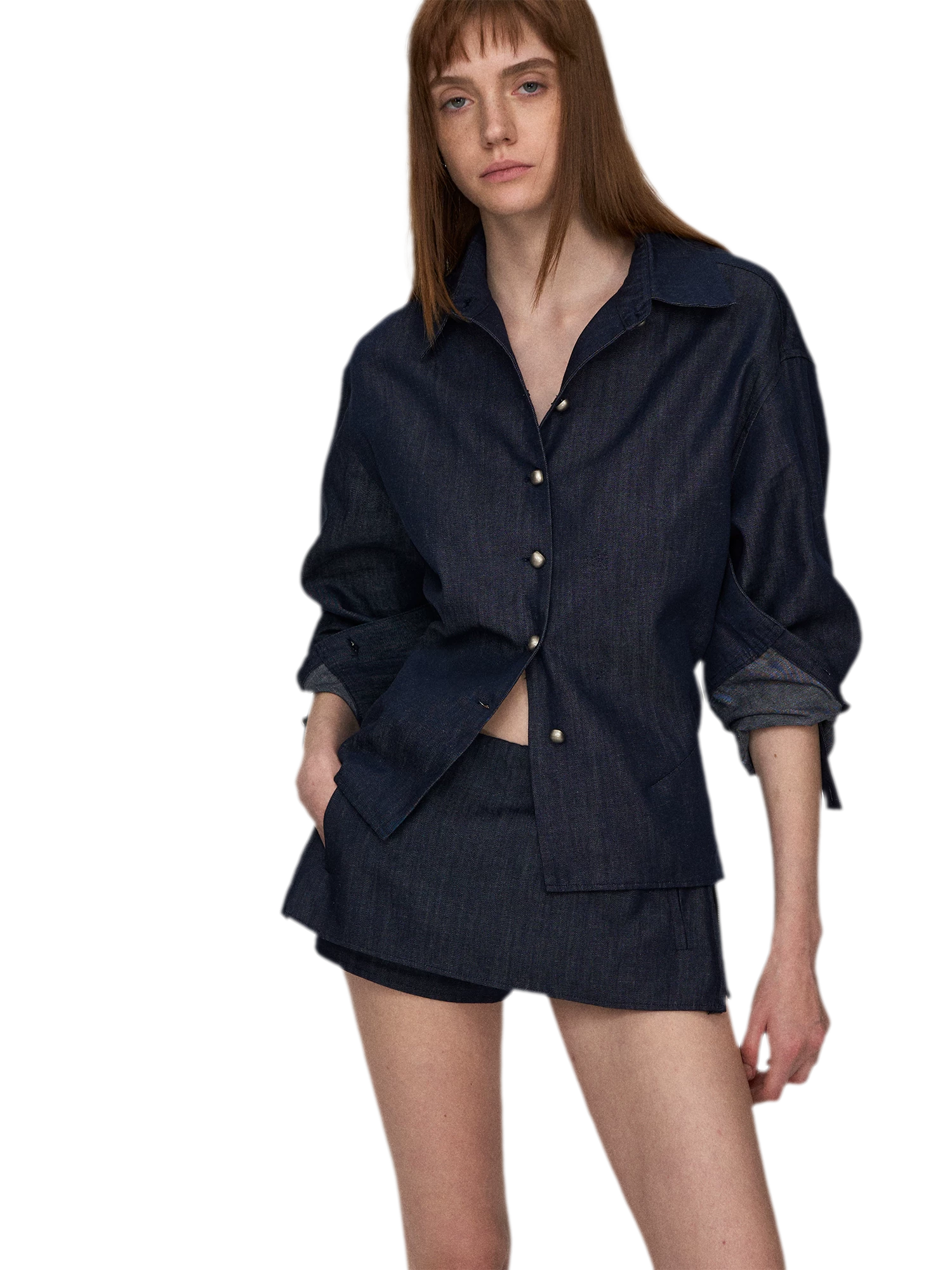 Tencel Linen Denim Shirt & Low-Waist Skirt