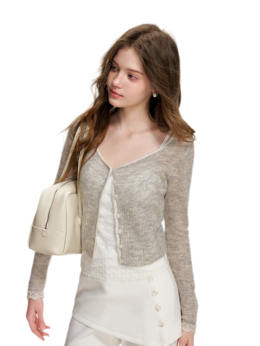 Alpaca Trim Cropped Cardigan