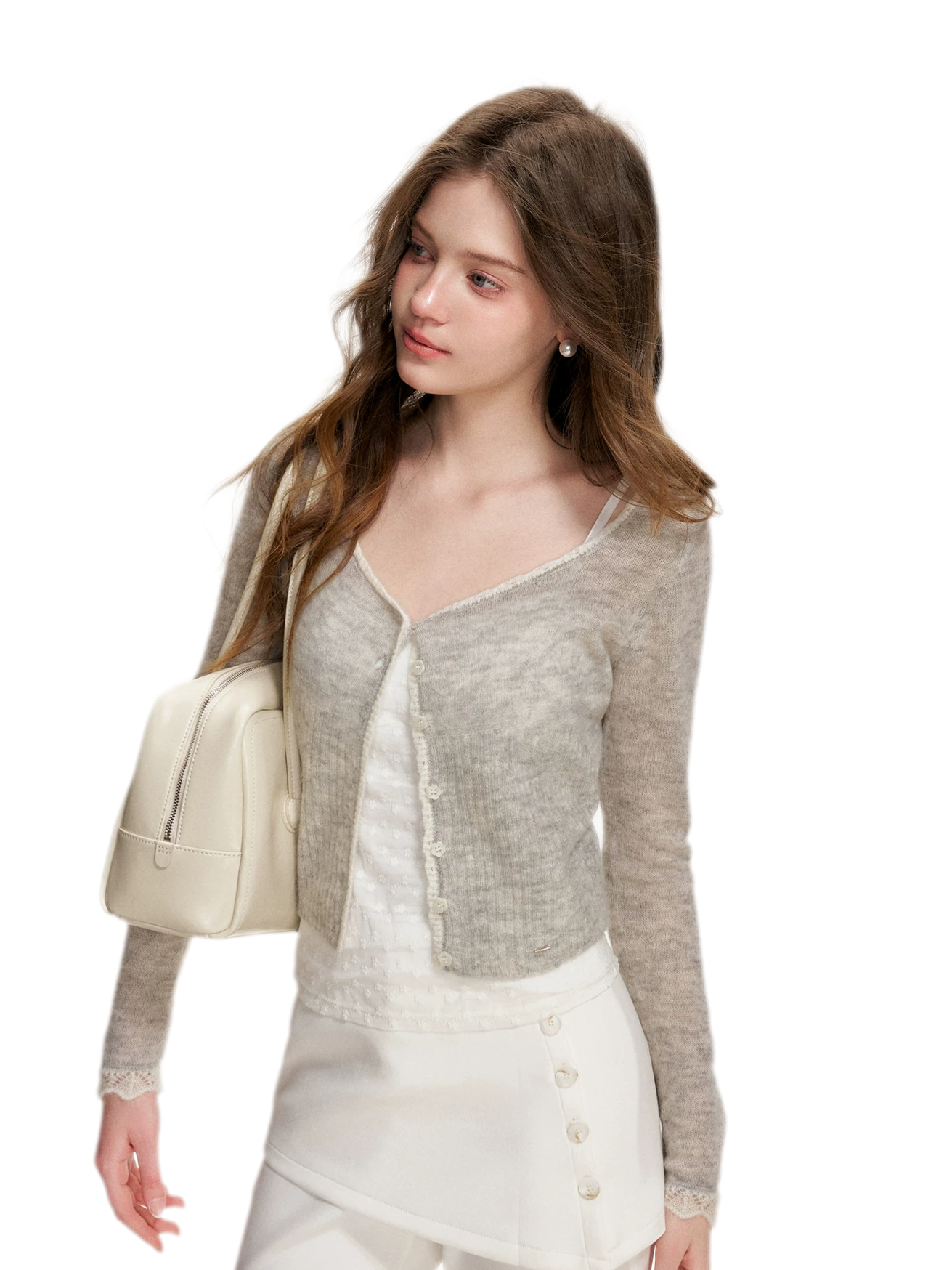 Alpaca Trim Cropped Cardigan