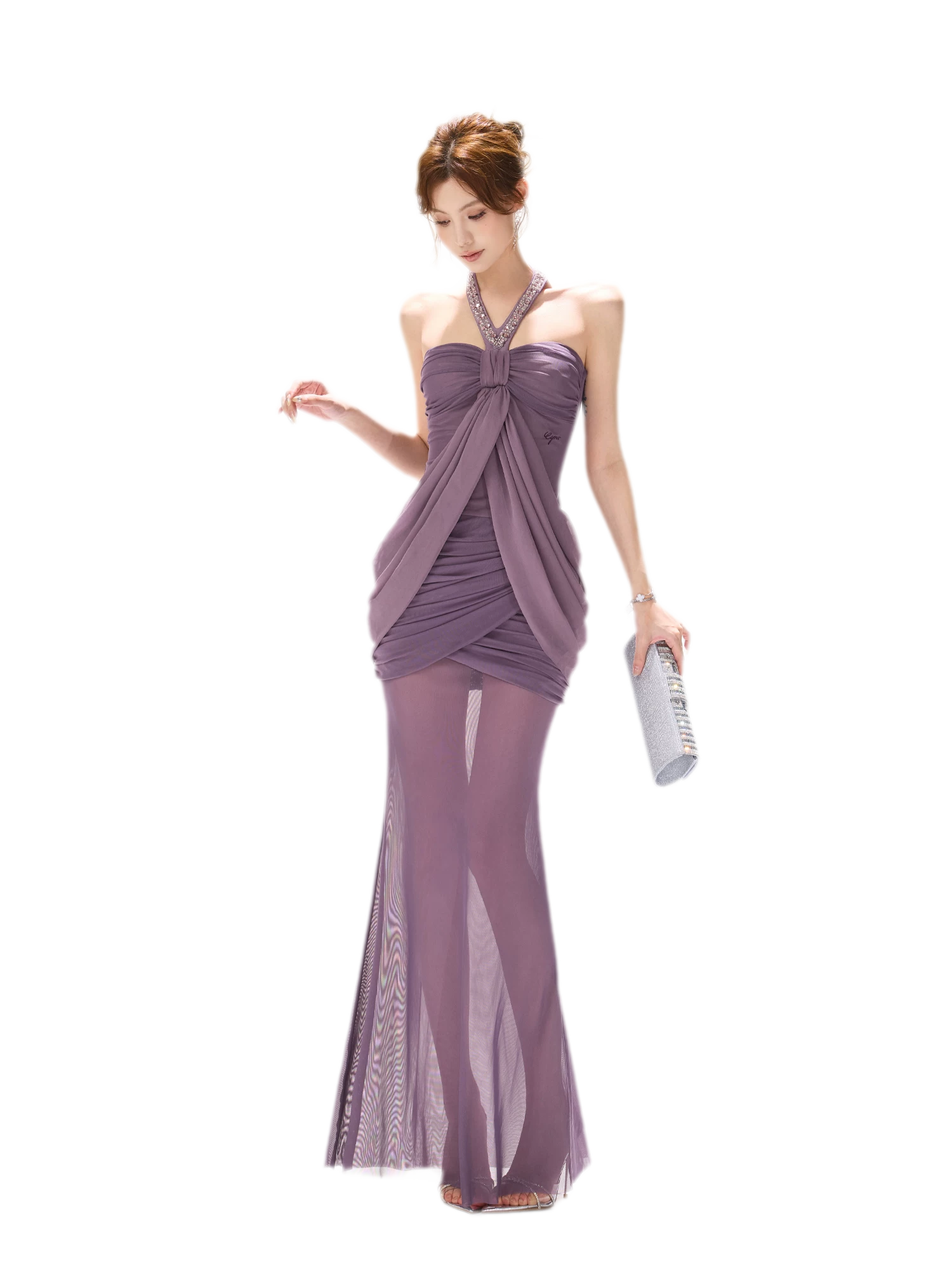 Mist Purple Mesh Fishtail Skirt