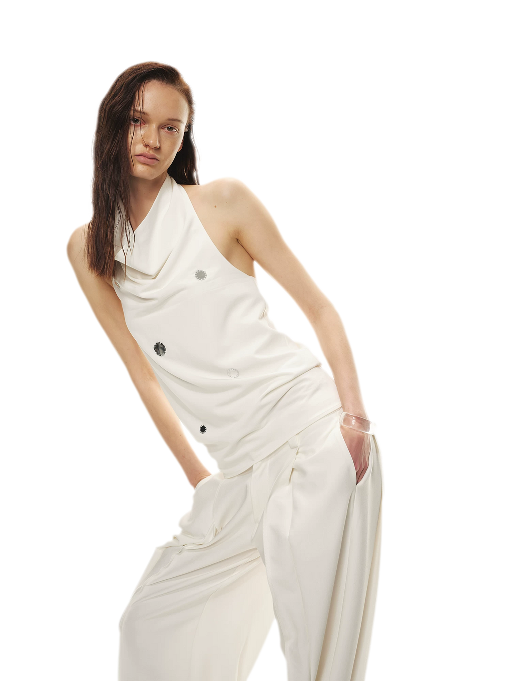 Minimalist Draped Neck Hand-Sewn Lens Halter Top
