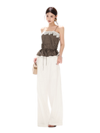 South France Holiday Contrast Lace Trim Ruffle Camisole