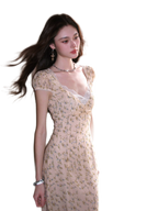 Lace V-Neck Long Dress
