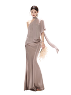 Elegant Asymmetric Chiffon Shawl Top with Built-in Bustier