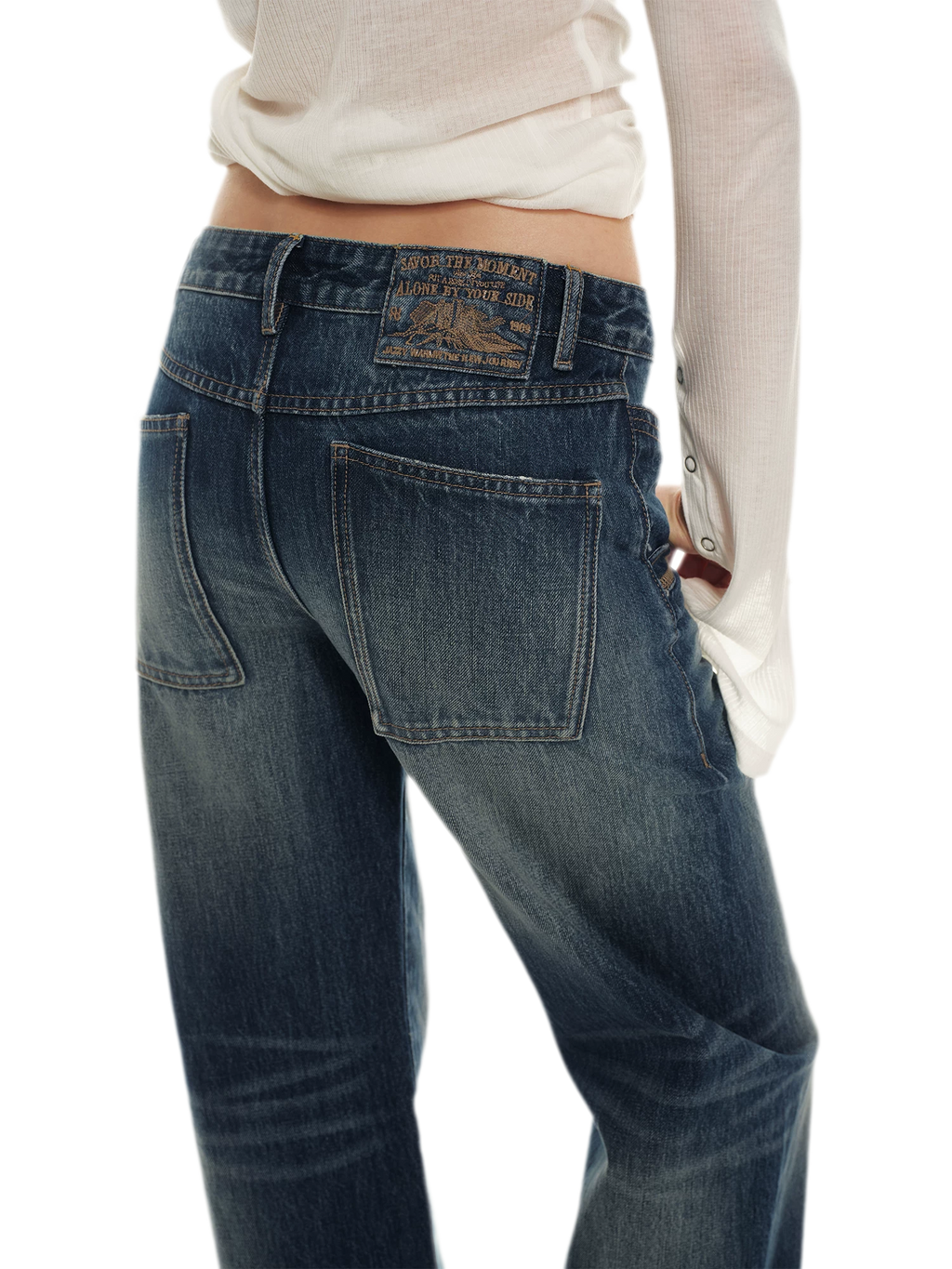 Classic Vintage Washed Distressed Wide-Leg Jeans