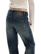 Classic Vintage Washed Distressed Wide-Leg Jeans