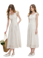 Embroidered Flutter Sleeve Dress