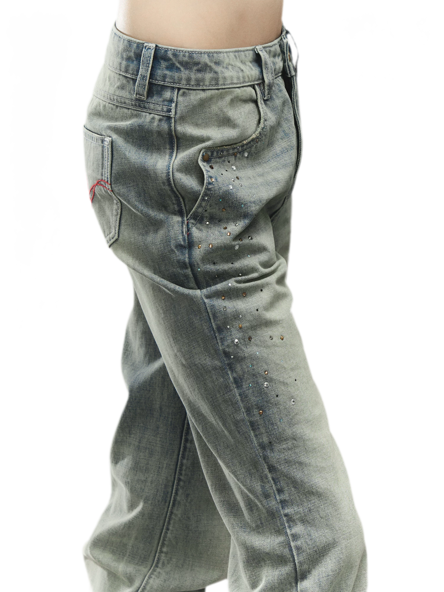 Washed Low-Rise Straight-Leg Jeans