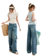 Soft Cotton Wide-Leg Jeans with Bow Detail