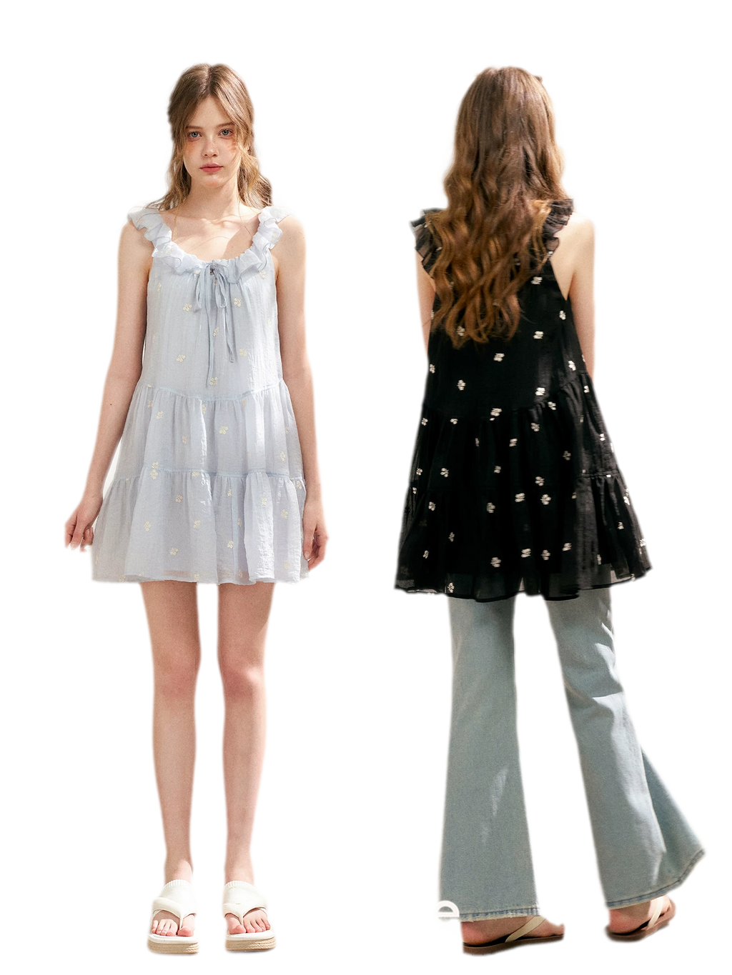 Tencel Embroidered Ruffle A-line Dress