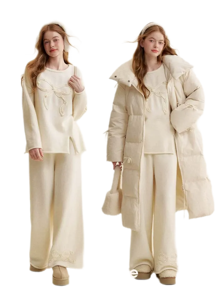 Bow Embroidered Knit Set