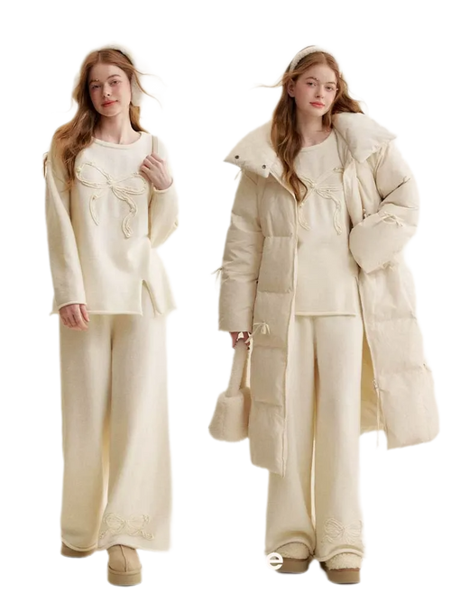Bow Embroidered Knit Set