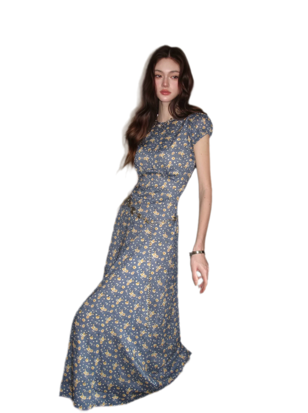 Blue Floral Tencel Dress