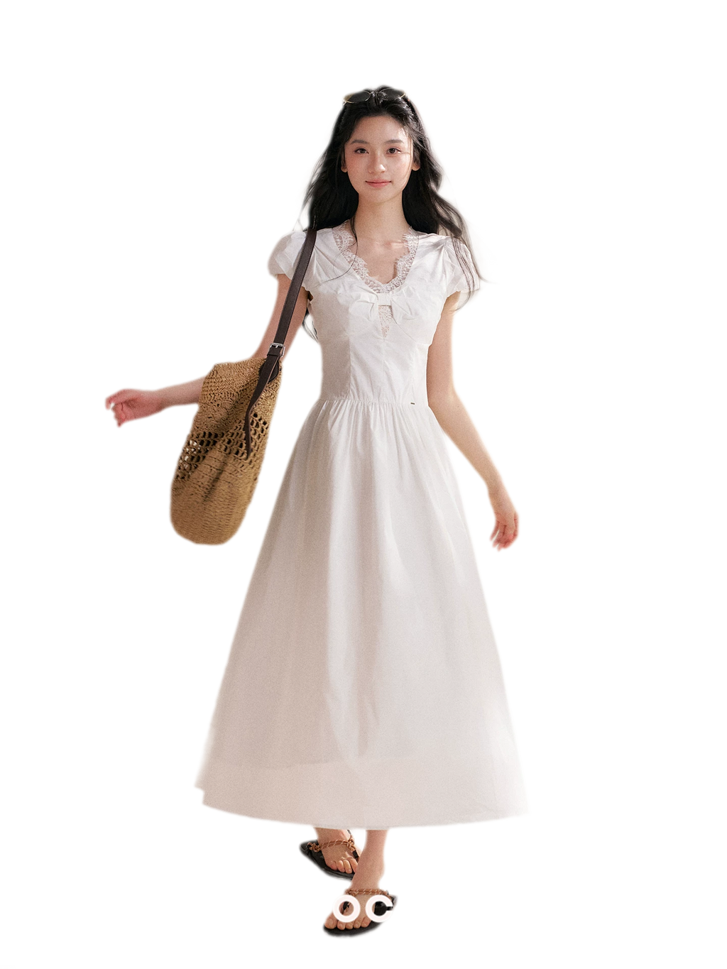 French Lace Puff Sleeve A-Line Dress