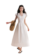 French Lace Puff Sleeve A-Line Dress