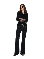 Embroidered Acetate Silk Cross-Knot Long Sleeve T-Shirt