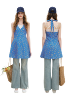 Romantic French Halter V-neck Floral Dress