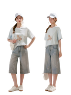 Rhinestone Floral Denim Culottes