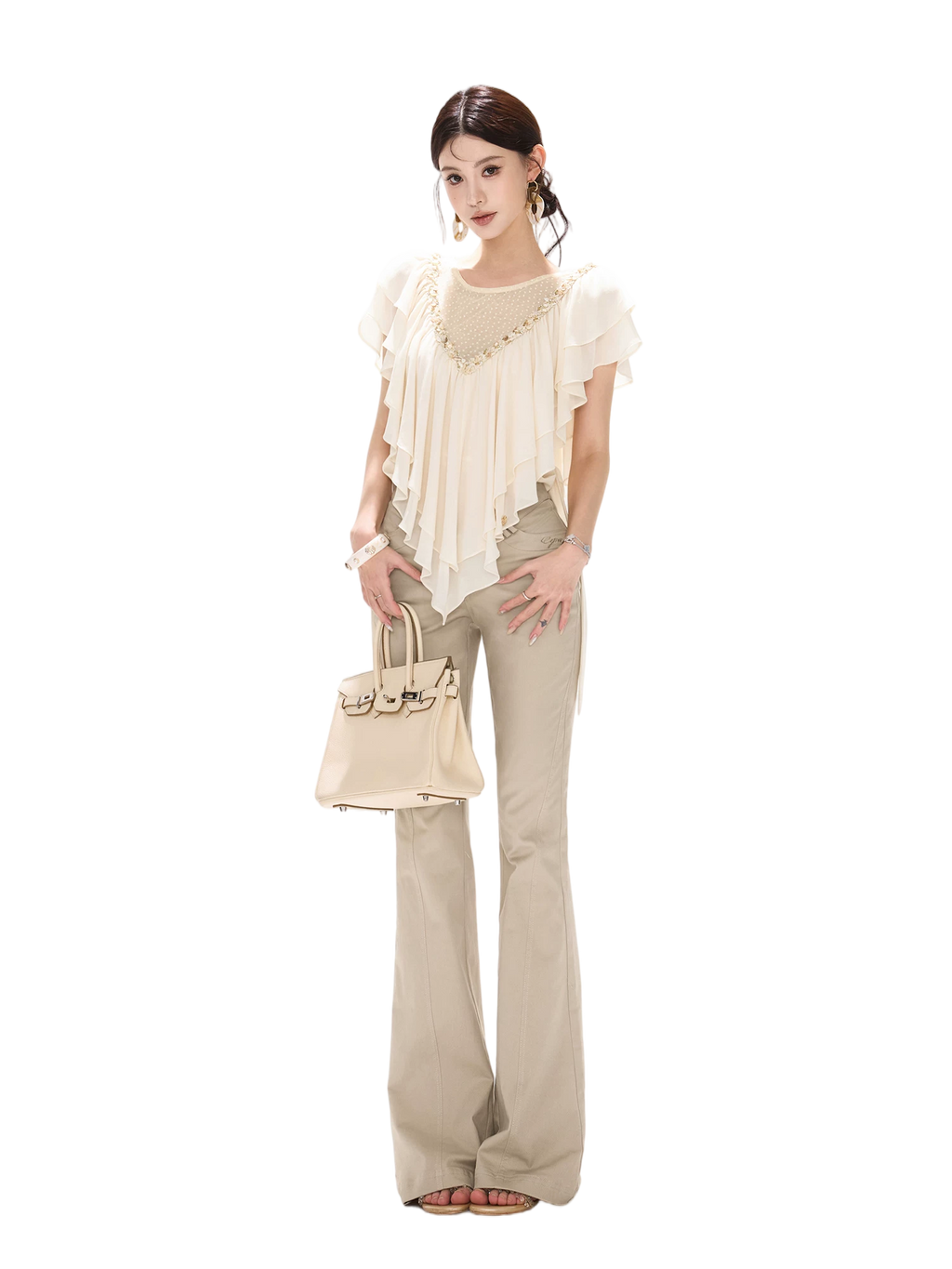 Slim Fit Flared Cotton Blend Pants