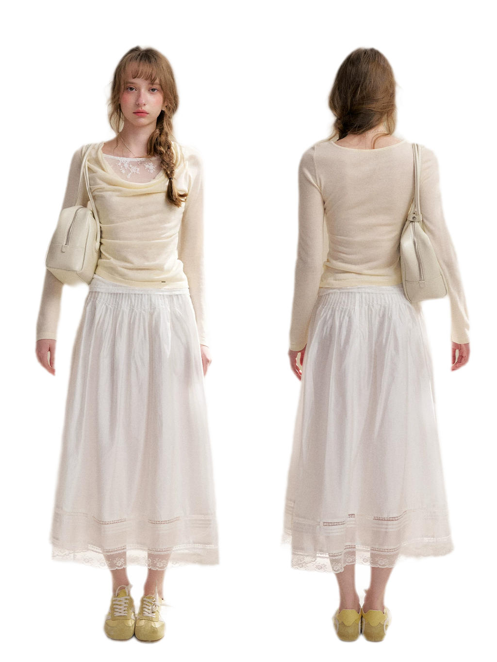 Lyocell Lace Pleated Skirt