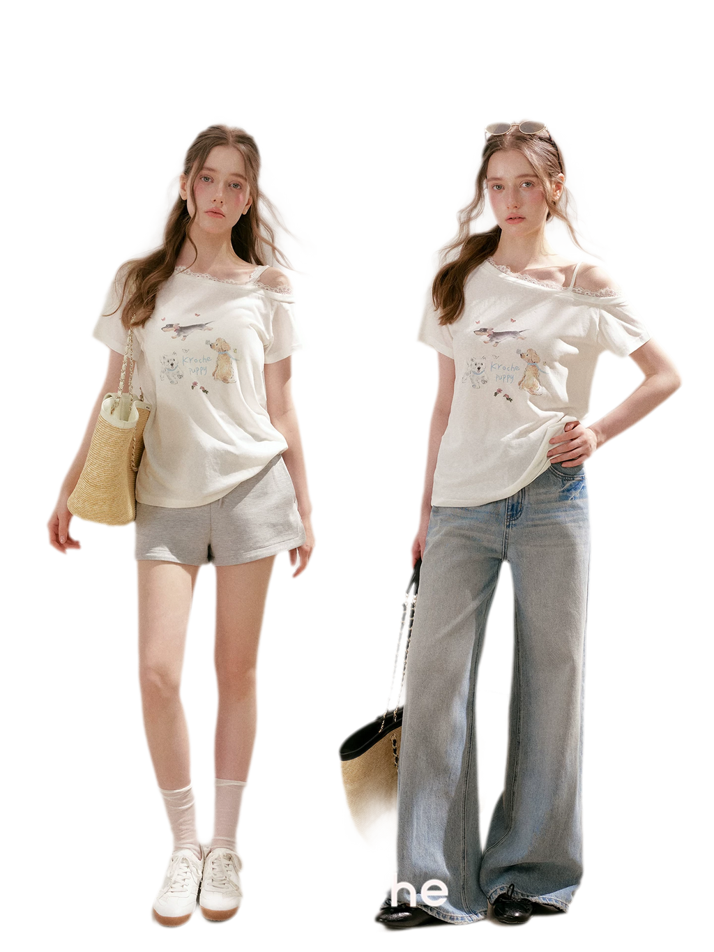 Tencel Lace Puppy Print T-Shirt