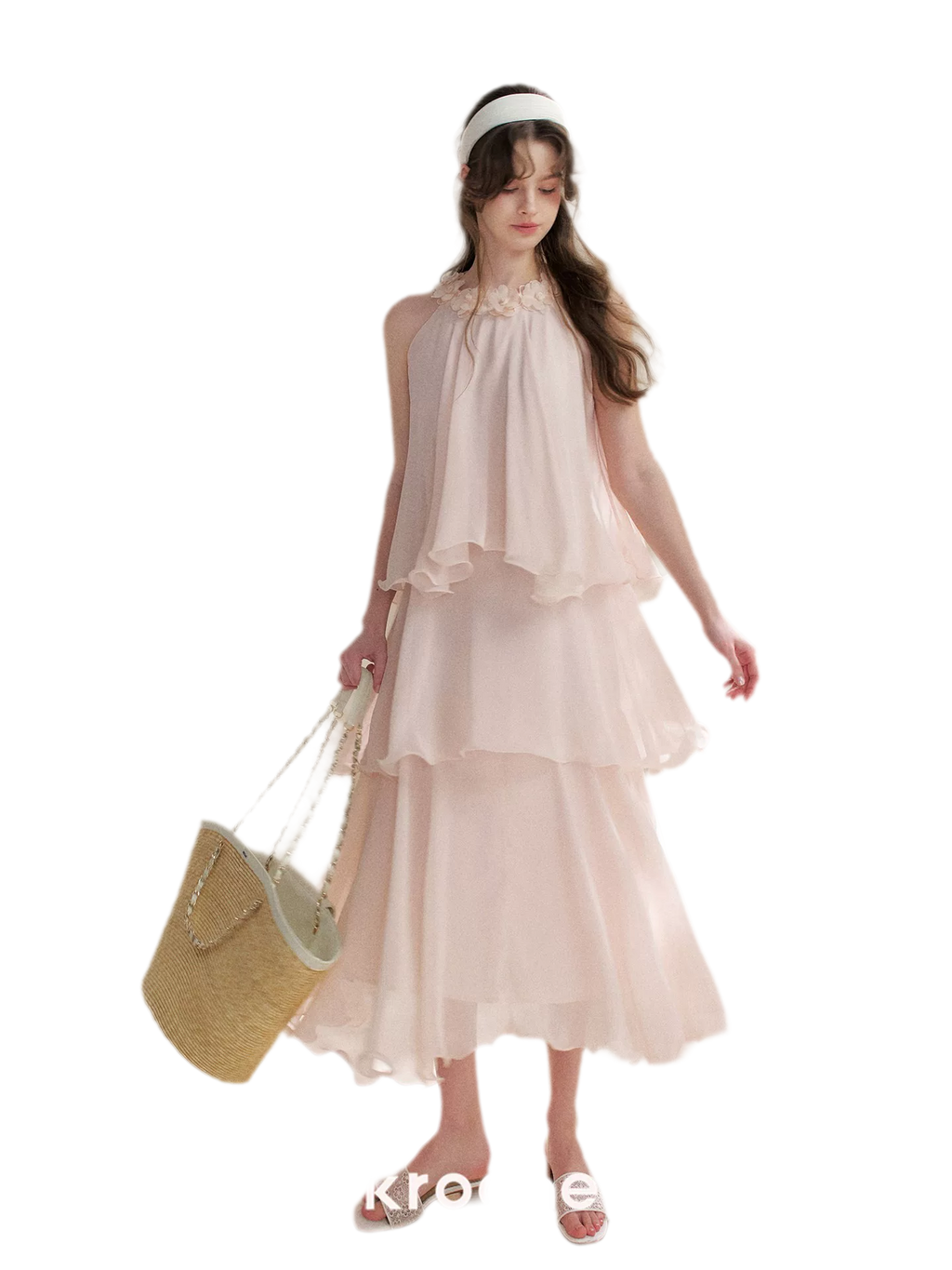 Chiffon Floral Halter Long Dress