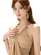 Beaded Halter Ruched Dress