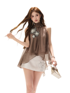 Embellished Satin Mini Skort