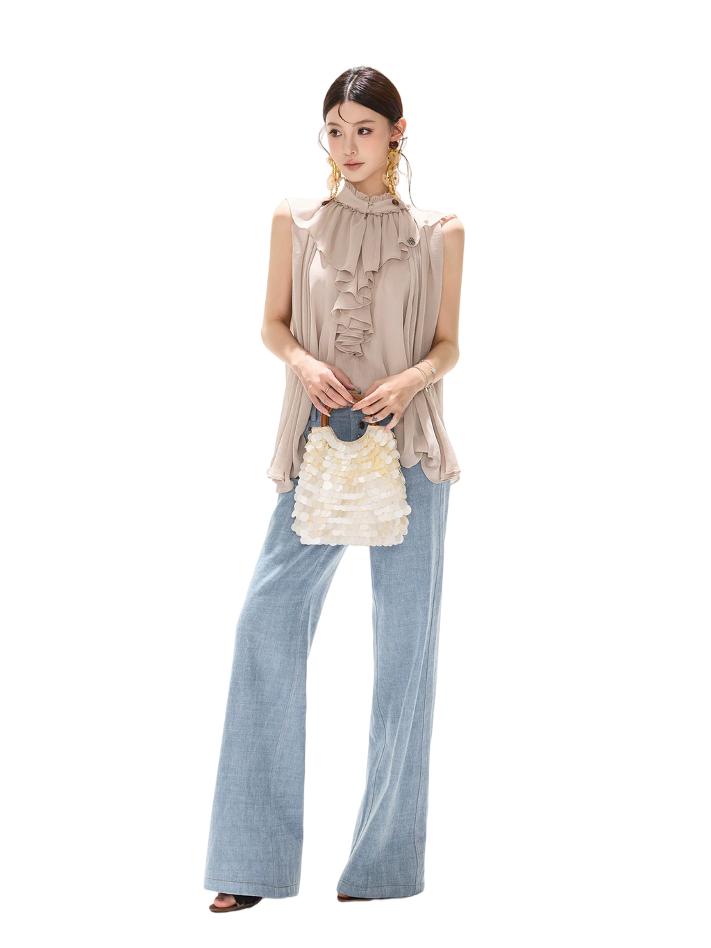 90s Vintage Washed Metal Button Wide-Leg Denim Pants