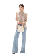 90s Vintage Washed Metal Button Wide-Leg Denim Pants