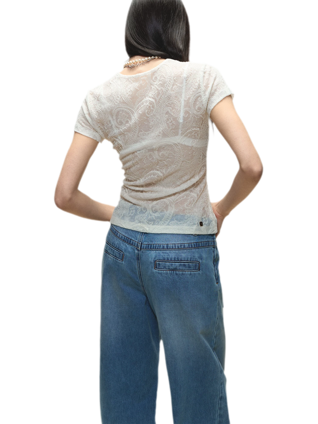 Sheer Wool Lace Paisley Short Sleeve T-shirt