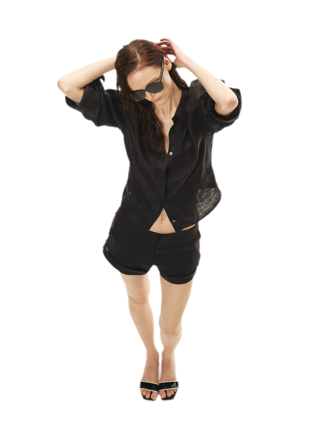 Linen Waist-Defined Shirt & Low-Rise Rolled Shorts Set