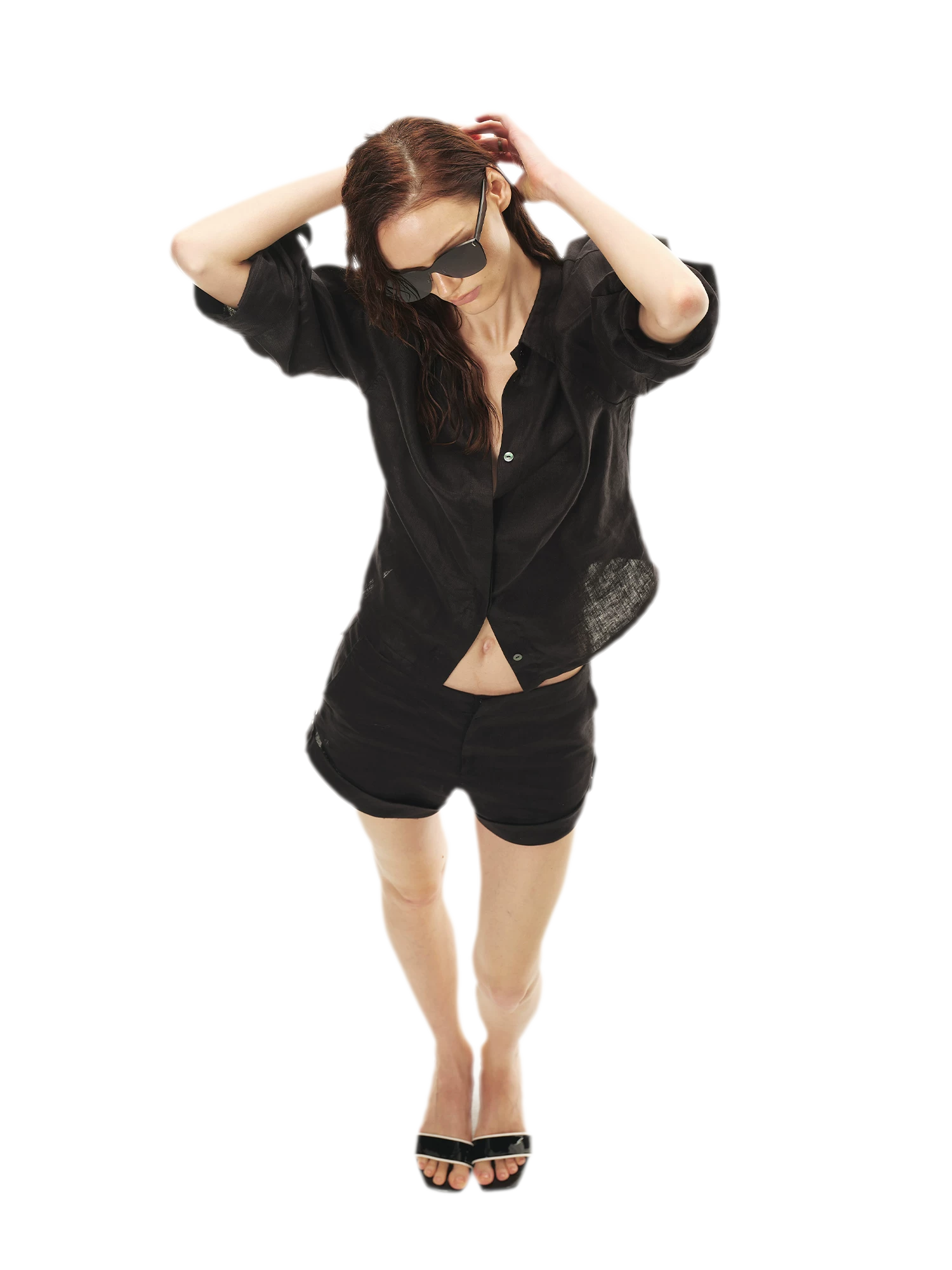 Linen Waist-Defined Shirt & Low-Rise Rolled Shorts Set