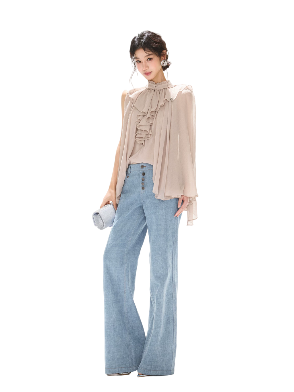 Lightweight Ruffle Collar Sleeveless Chiffon Blouse