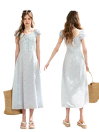 Embroidered A-Line Short Sleeve Dress