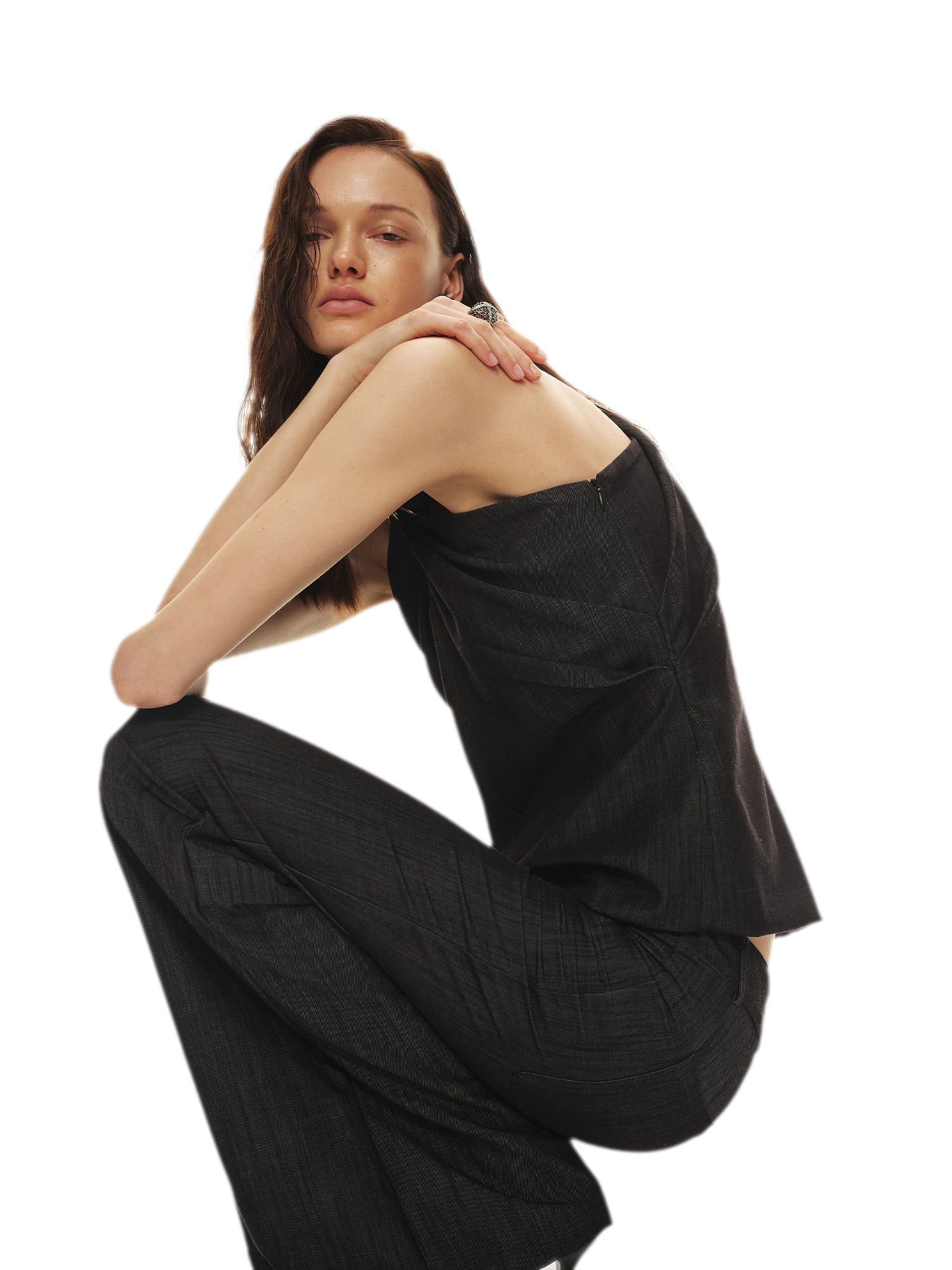 Tencel Hollow Halter Top & Flared Pants Set