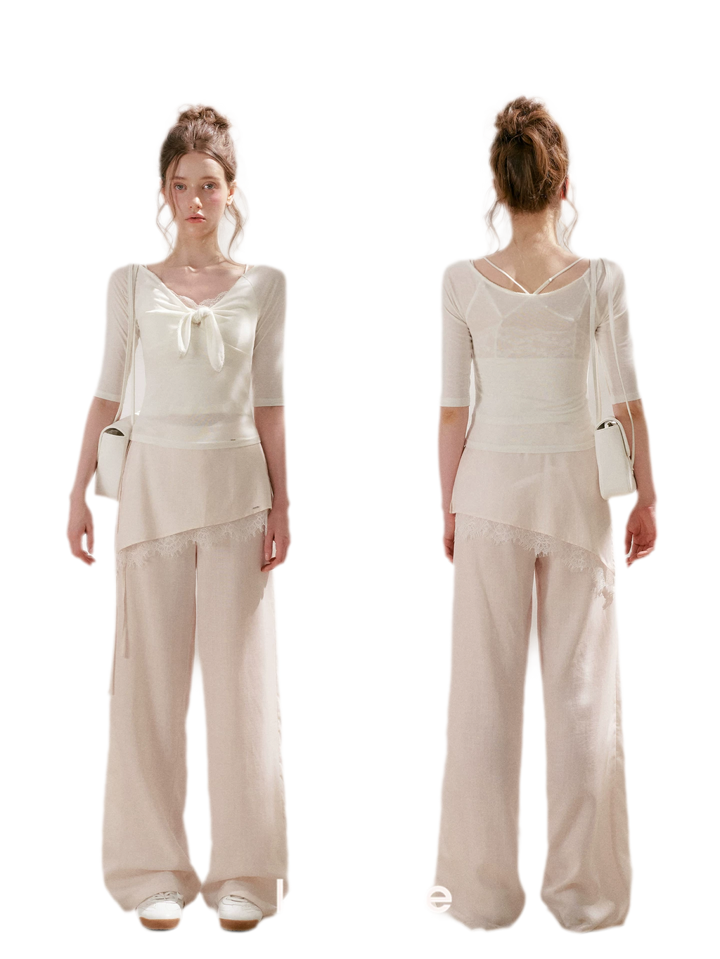 Lace Detail Casual Wide-Leg Pants