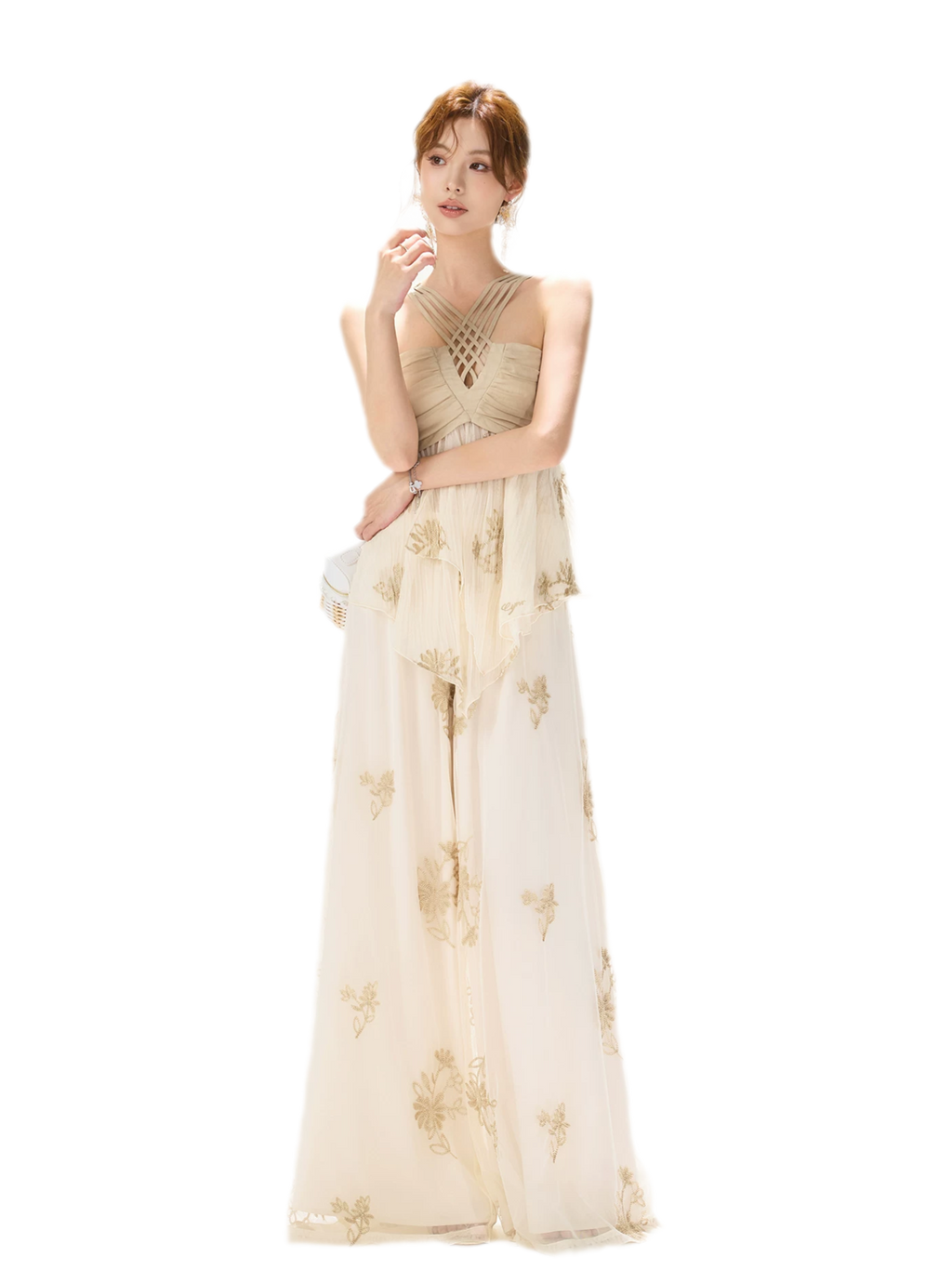Embroidered Chiffon Halter Set