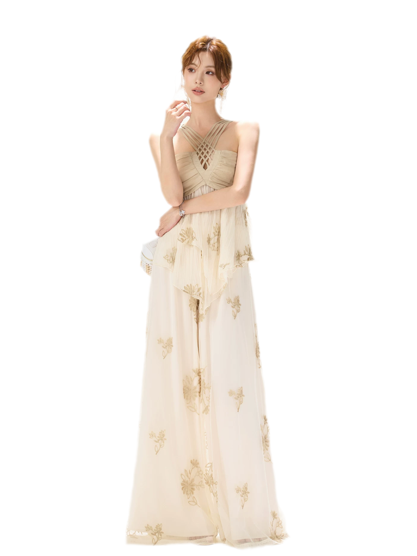 Embroidered Chiffon Halter Set