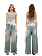 Asymmetric Lace Off-Shoulder T-Shirt