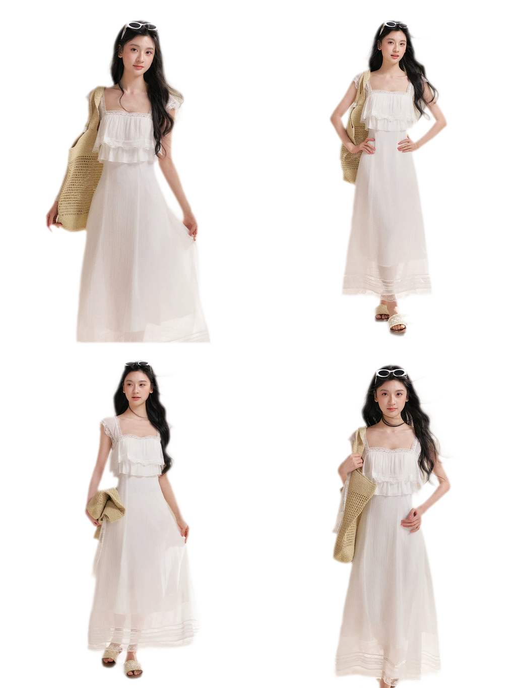 Lace Ruffle Waist Long Dress