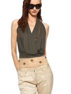 Beaded Halter V-Neck Top