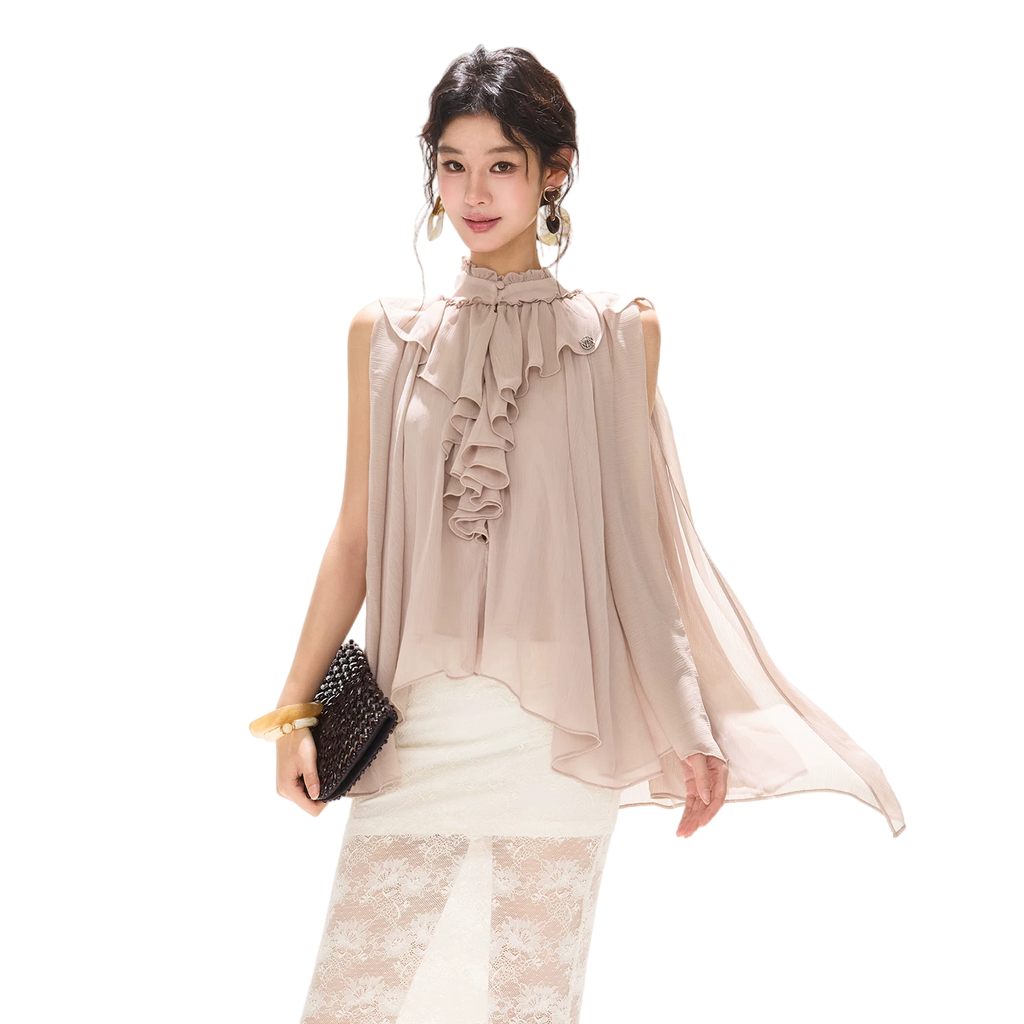 Lightweight Ruffle Collar Sleeveless Chiffon Blouse