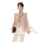 Lightweight Ruffle Collar Sleeveless Chiffon Blouse